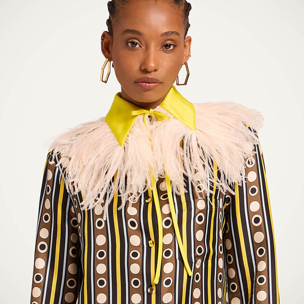  La Doublej Foulards & Scarves Gend - La Scala Collar Solid Yellow One Size 98% Polyester 2% Ostrich Feathers 