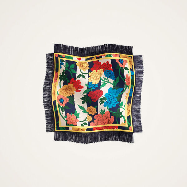  La Doublej Foulards & Scarves Gend - Reversible Fringe Foulard 90 Princess Peony Placée Blue One Size 100% Silk 
