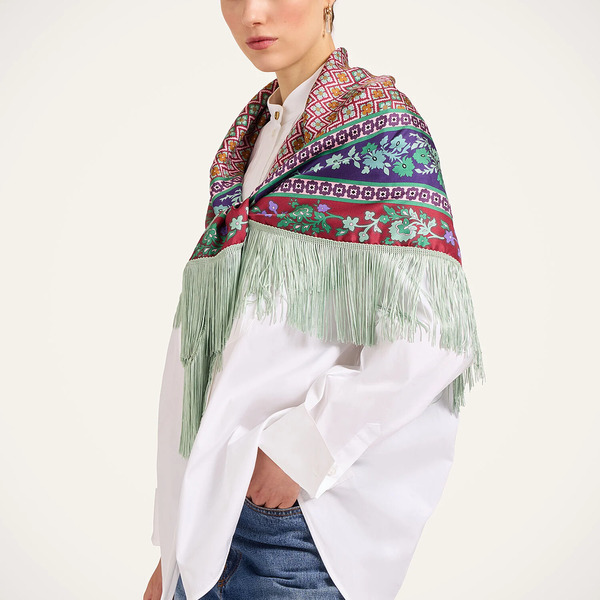  La Doublej Foulards & Scarves Gend - Reversible Fringe Foulard 90 Regalia Placée Red One Size 100% Silk 