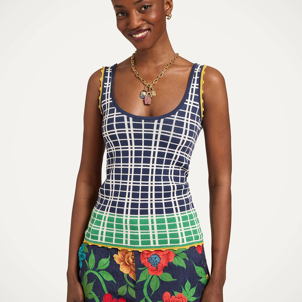  La Doublej Knitwear Gend - Check Me Cami Multicolor Navy Blue & Green M 50% Cotton 35% Viscose 15% Polyester 