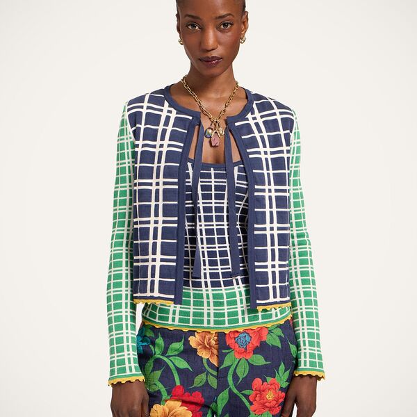  La Doublej Knitwear Gend - Check Me Cardigan Multicolor Navy Blue & Green L 50% Cotton 35% Viscose 15% Polyester 