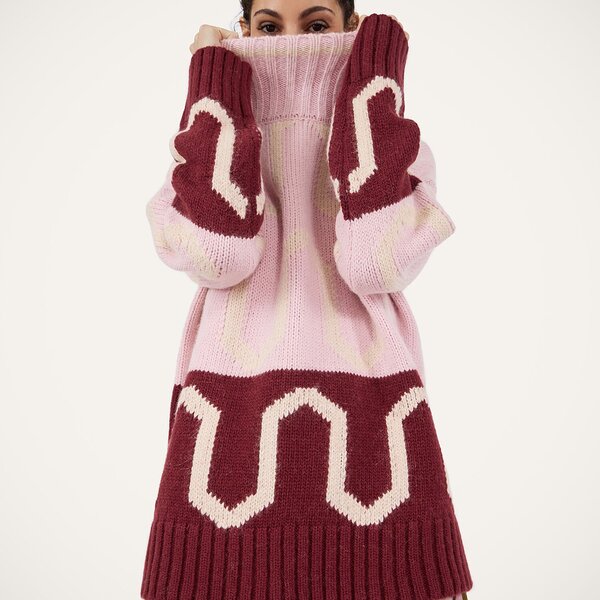  La Doublej Knitwear Gend - Comber Turtleneck Multicolor Pink & Burgundy S 46% Acrylic 34% Alpaca Wool 14% Polyamide 6% Polyester 