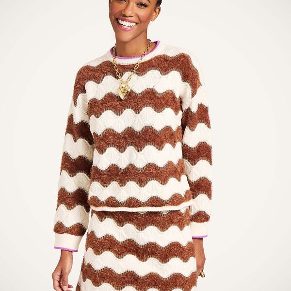  La Doublej Knitwear Gend - Hang Ten Sweater Color Block White & Brown L 53% Wool 31% Polyamide 11% Viscose 3% Polyester 2% Metal Fiber 