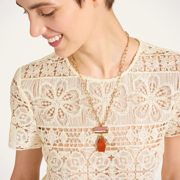  La Doublej Necklaces Gend - Mini Bridge Portal Necklace 24k Gold Plate & Red Jasper One Size 60% Brass 25% Red Jasper 15% Green Jade 