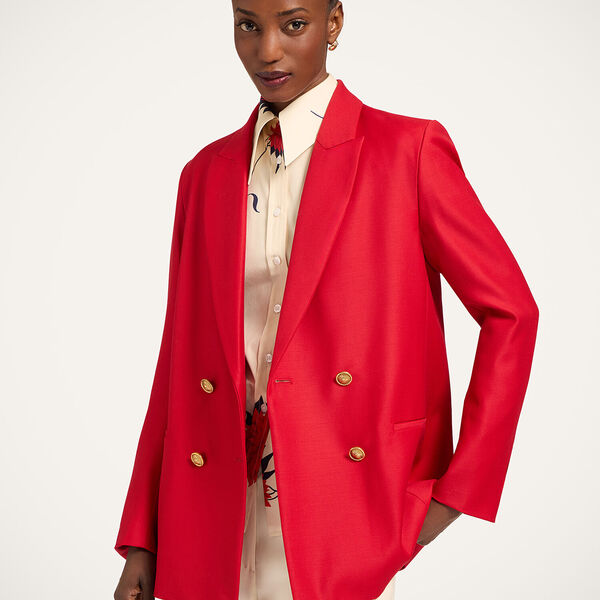  La Doublej Outerwear Gend - Jagger Jacket Solid Red L 100% Virgin Wool 