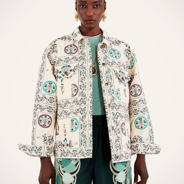 La Doublej Outerwear Gend - The Oversized Jean Jacket Florette Tiles Ecru L 65% Cotton 35% Polyester 