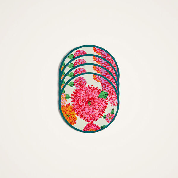  La Doublej Placemats & Runners Gend - Disk Coasters Set Of 4 Bright Blooms Pink One Size 83% Wood Fiber 12% Cork 5% Polyester 