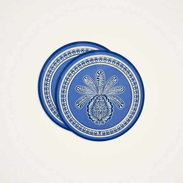  La Doublej Placemats & Runners Gend - Disk Placemats Set Of 2 Big Pineapple Blue One Size 83% Wood Fiber 12% Cork 5% Polyester 
