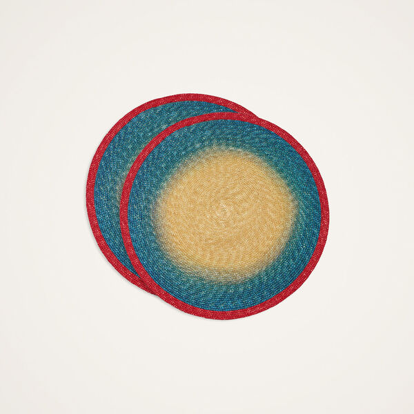  La Doublej Placemats & Runners Gend - Handpainted Sunset Placemats Set Of 2 Gradient Blue One Size 100% Straw 