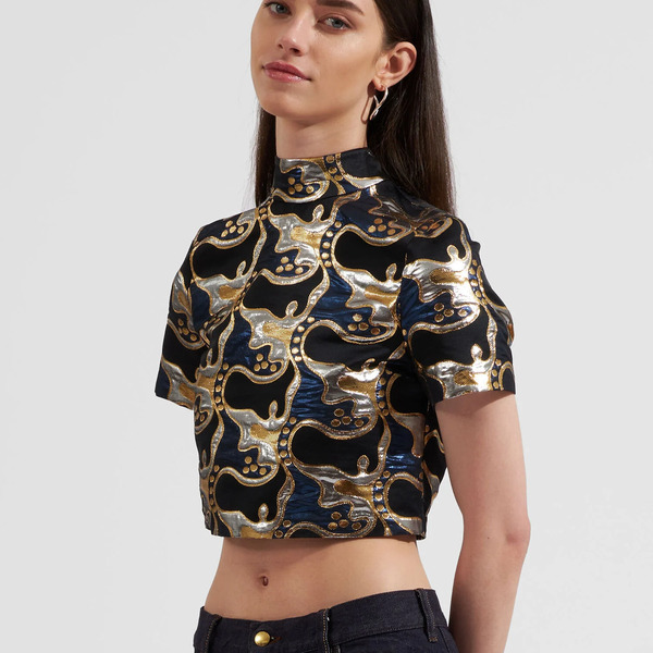  La Doublej Shirts & Tops Gend - Juliet Crop Top Spritz Blu Xs 45% Poliestere Riciclata 33% Fibra Metallizzata 22% Poliestere 
