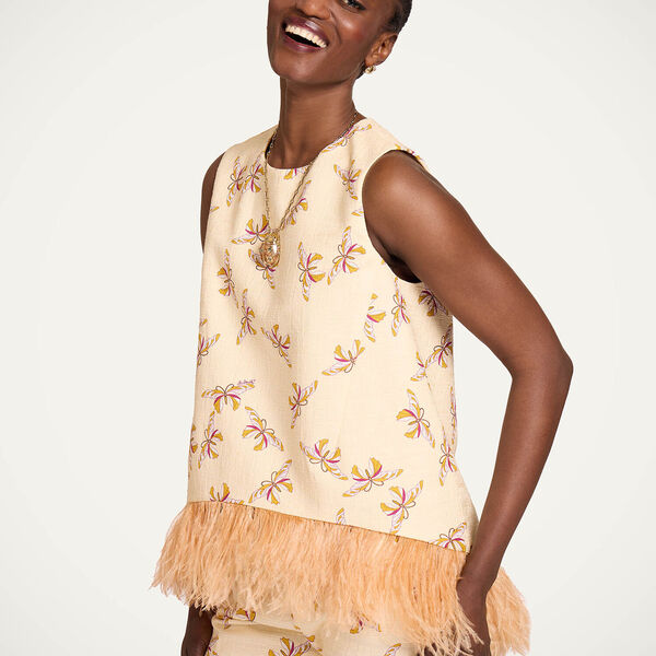  La Doublej Shirts & Tops Gend - La Scala Top Farfalla Buttercream L 96% Cotton 2% Elastane 2% Ostrich Feathers 