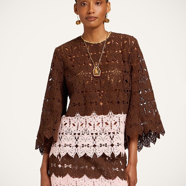  La Doublej Shirts & Tops Gend - Lacey Make An Exit Top Color Block Chocolate & Pink 38 88% Cotton 12% Polyester 