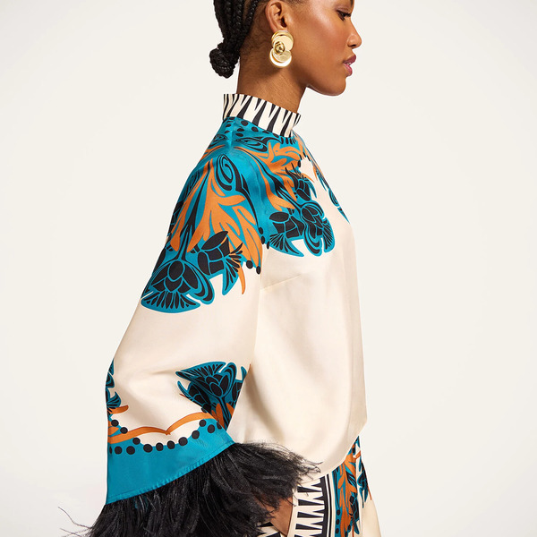  La Doublej Shirts & Tops Gend - Make An Exit Top Florence Placée Ivory S 98% Silk 2% Ostrich Feathers 