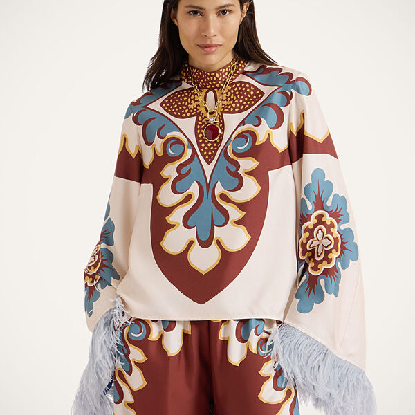  La Doublej Shirts & Tops Gend - Make An Exit Top Palazzo Placée Chocolate Xs 98% Silk 2% Ostrich Feathers 