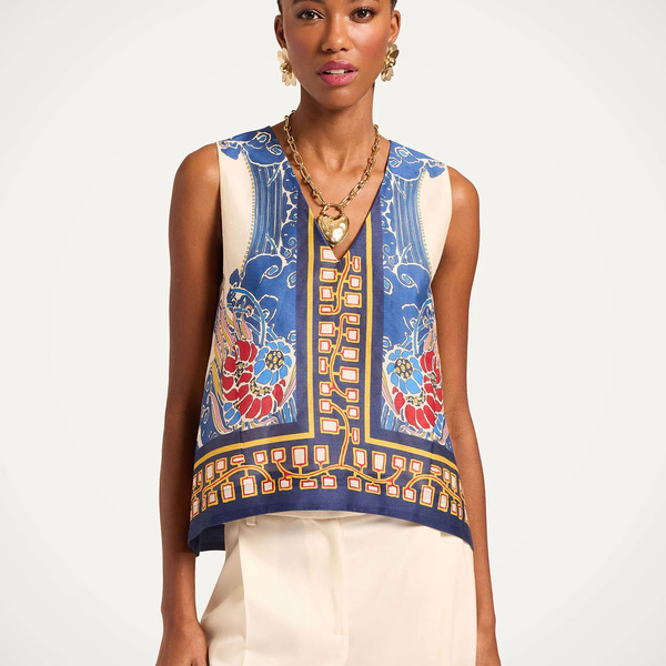 La Doublej Shirts & Tops Gend - V-neck Scala Top Lemuria Placée Blue L 48% Linen 28% Cotton 24% Silk 