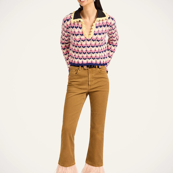  La Doublej Shorts & Pants Gend - Fancy Crop Jeans Khaki 27 96% Cotton 2% Elastane 2% Ostrich Feathers 