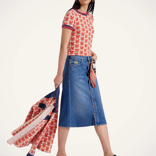  La Doublej Skirts Gend - The Button Front Vagabond Midi Skirt Family Affairs Blue 27 98% Cotton 2% Elastane 