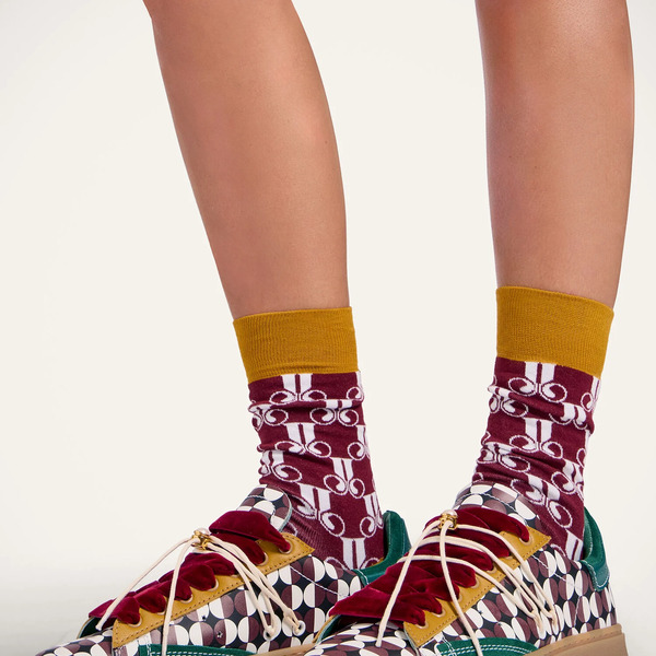  La Doublej Small Accessories Gend - All Time Socks La Doublej Monogram Bordeaux One Size 80% Cotton 18% Polyamide 2% Elastan 