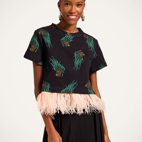  La Doublej T-shirts & Sweatshirts Gend - La Scala Tee Lemuria Black L 98% Cotton 2% Ostrich Feathers 