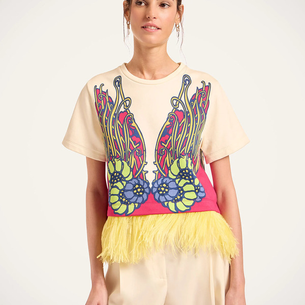  La Doublej T-shirts & Sweatshirts Gend - La Scala Tee Lemuria Placée Pink L 98% Cotton 2% Ostrich Feathers 