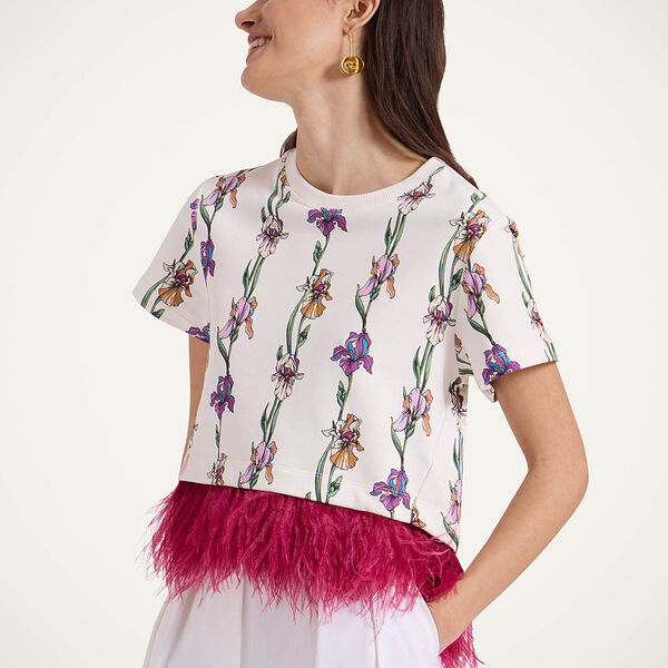  La Doublej T-shirts & Sweatshirts Gend - La Scala Tee Mini Iris Ivory S 98% Cotton 2% Ostrich Feathers 