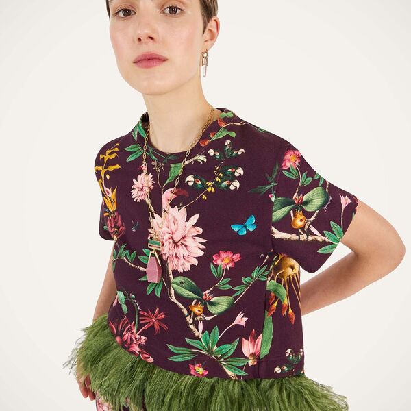  La Doublej T-shirts & Sweatshirts Gend - La Scala Tee Zooflora Burgundy M 98% Cotton 2% Ostrich Feathers 