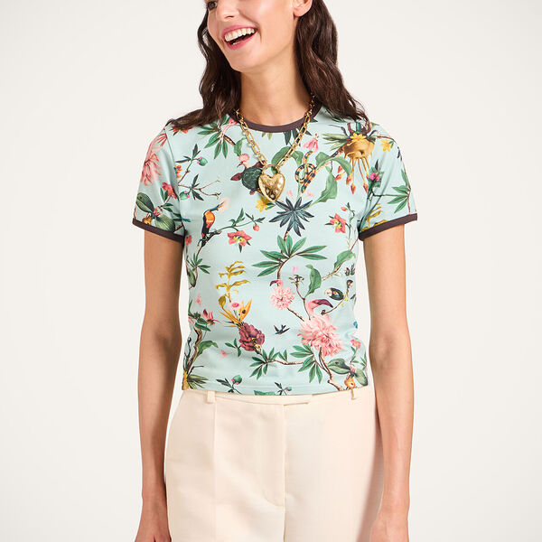  La Doublej T-shirts & Sweatshirts Gend - The Cu-tee Crop Zooflora Light Blue L 93% Cotton 7% Elastane 