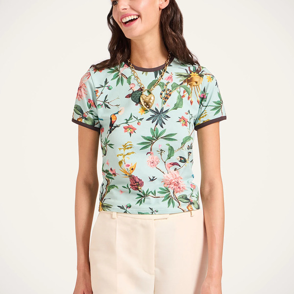  La Doublej T-shirts & Sweatshirts Gend - The Cu-tee Crop Zooflora Light Blue S 93% Cotton 7% Elastane 