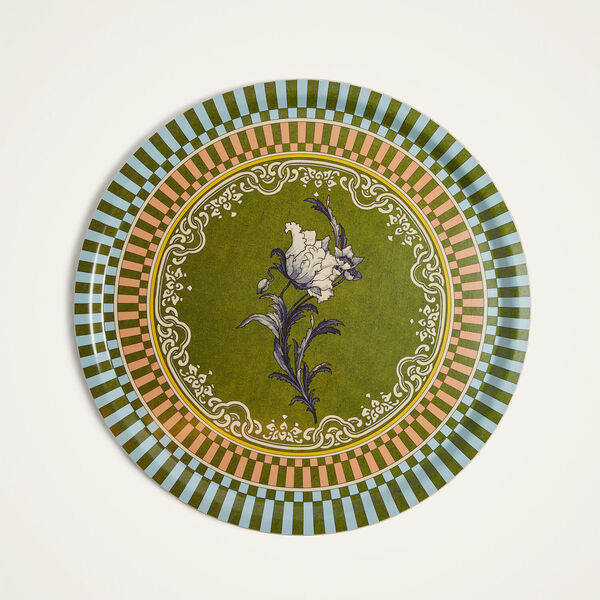  La Doublej Trays & Boxes Gend - Large Round Printed Tray Nymph Bloom Fiesole Green One Size 100% Wood 