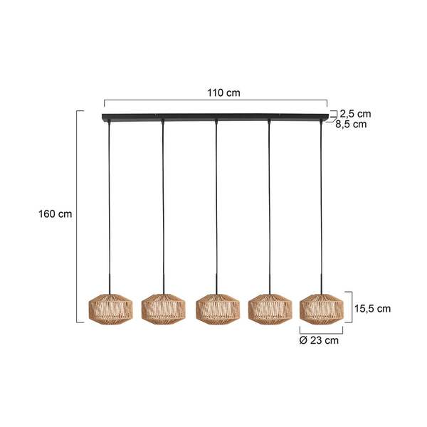  Anne Light Anne Light Ropex 4530 Pendant Light, 5-bulb, Long, Black, Brown Cable 