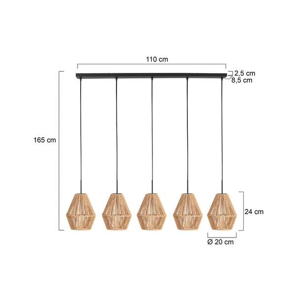  Anne Light Anne Light Ropex 4531 Pendant Light, 5-bulb, Long, Black, Brown Cable 