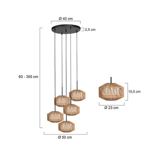  Anne Light Anne Light Ropex 4525 Pendant Light, 5-bulb, Round, Black, Brown Cable 