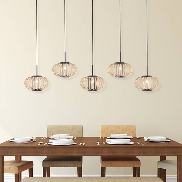  Anne Light Anne Light Silva Pendant Light, 5-bulb Long, Black, Bamboo Struts 