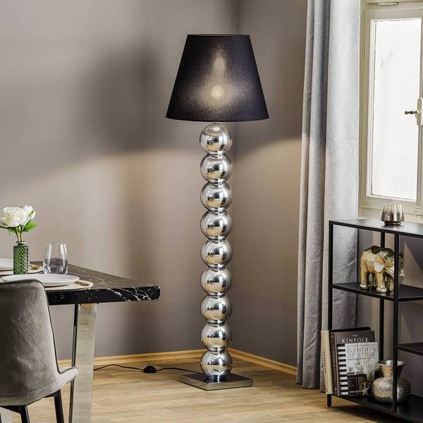  Argon Argon Fulda Textile Floor Lamp, Black Lampshade, Chrome Base 