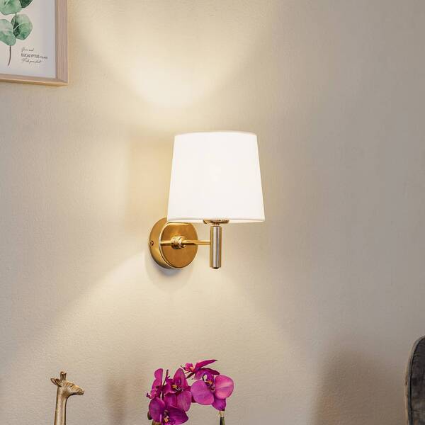  Argon Argon Polo Plus Wall Light With Textile Shade, Brass/cream 