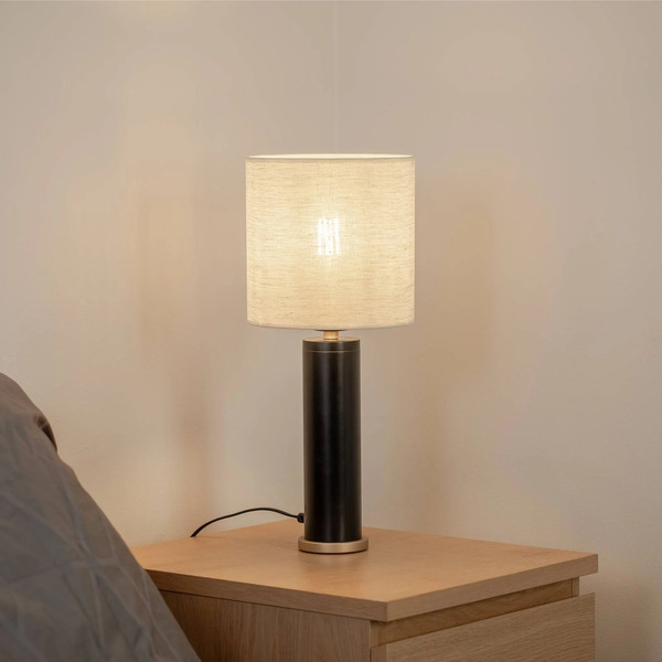  Argon Argon Romina Table Lamp With Linen Shade, Black Base 