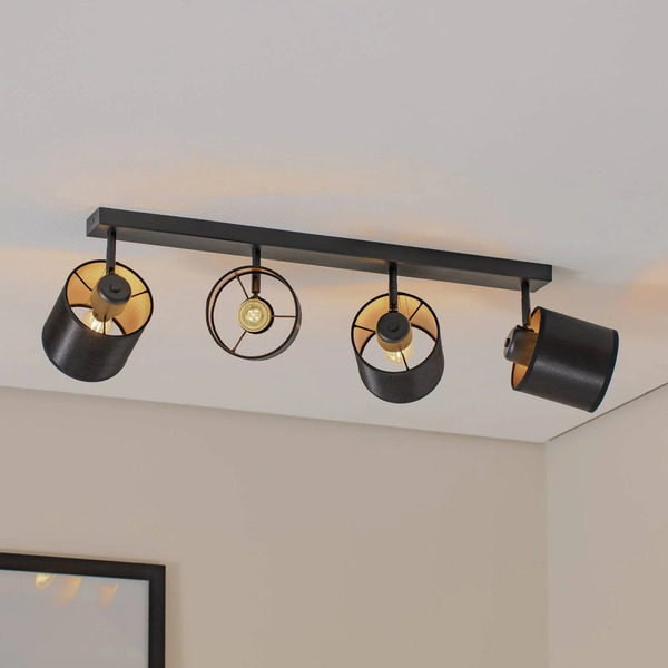  Argon Argon Suerte Ceiling Light, Black/gold, 4-bulb, Textile, Steel 