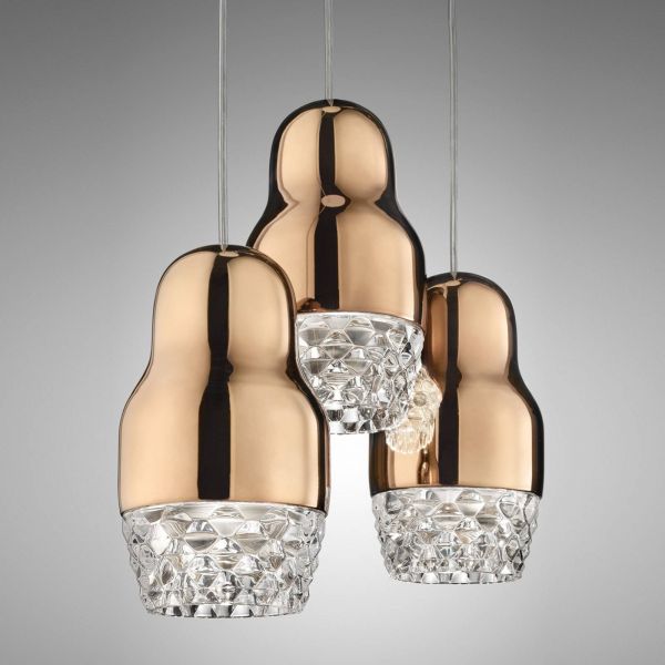  Axo Light Axo Light Three-bulb Led Hanging Lamp Fedora Rose Gold 