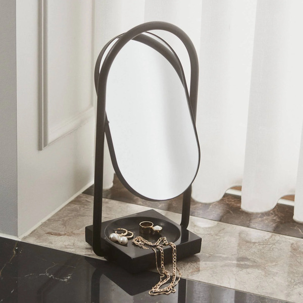  Aytm Aytm Angui Table Mirror, Black, Height 35 Cm, Glass, Marble 