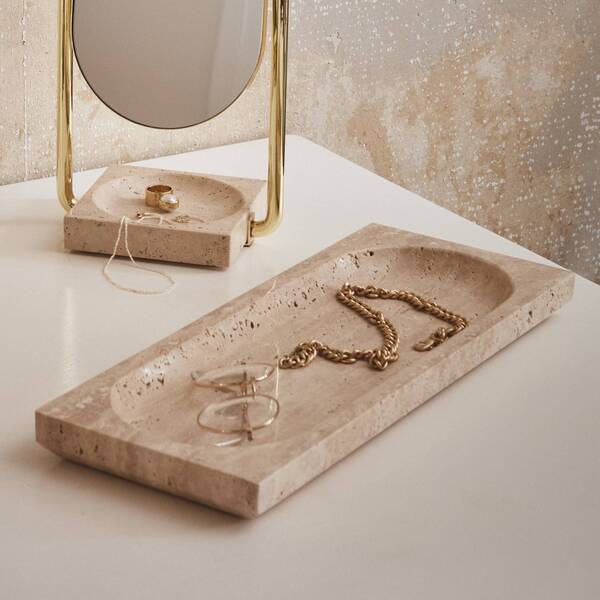  Aytm Aytm Regina Bowl, Length 40 Cm, Width 16 Cm, Travertine 