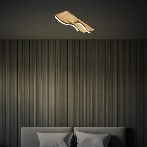  Briloner Briloner Led Ceiling Light Vinka, 55x14 Cm, 2-bulb, Wood-coloured 