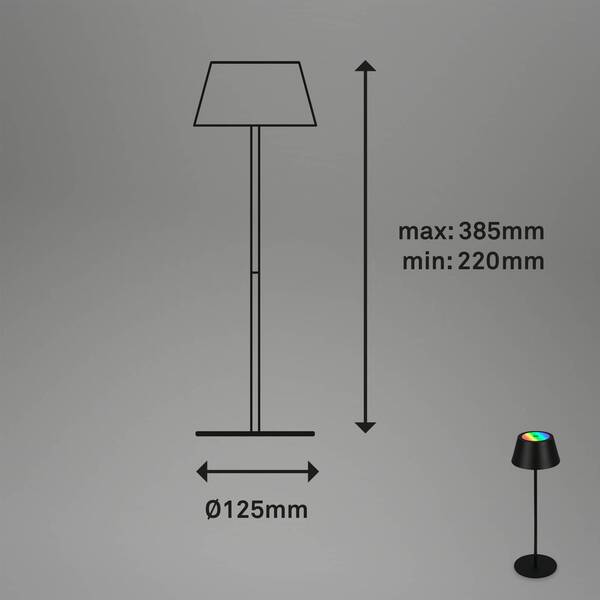  Briloner Briloner Led Table Lamp Kiki, Black, Ip44, 3,000 K, Rgbw 