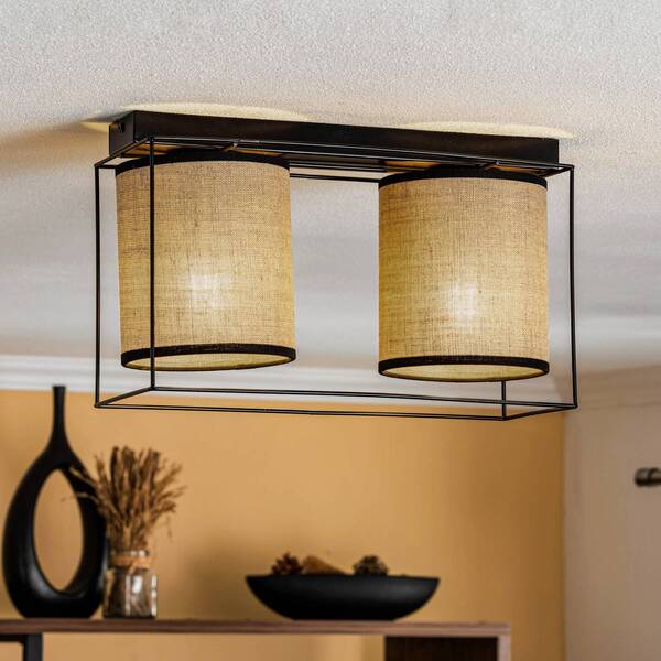  Britop Britop Tubo Ceiling Light, Textile Shade, Beige, 2-bulb 