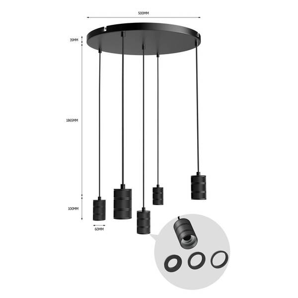  Calex Calex Retro Pendant Light, Round, 5-bulb, Black 