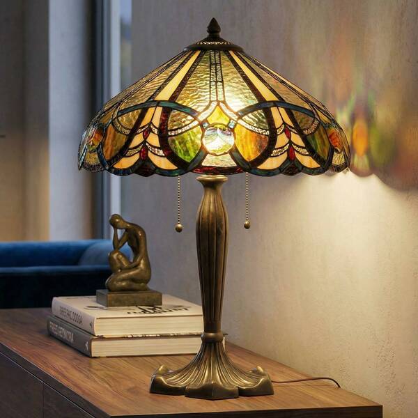 Clayre&eef Clayre&eef 5299 Table Lamp, Tiffany Style, 2 Pull Switches 