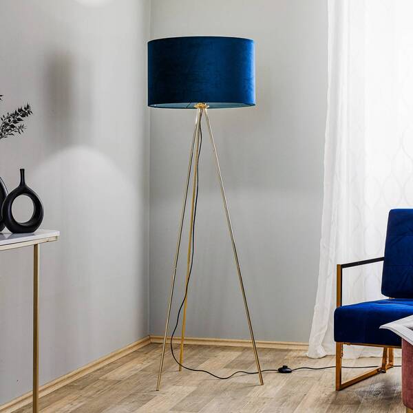  Domiluce Domiluce Monaco Floor Lamp, Three-legged, Gold, Blue Velvet 