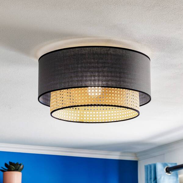  Duolla Duolla Boho Ceiling Lamp, Black/wood, ø 45 Cm, Fabric/rattan 