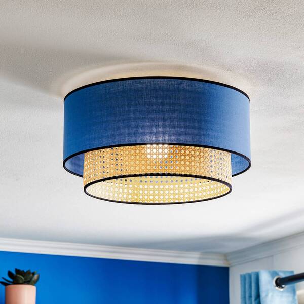  Duolla Duolla Boho Ceiling Lamp, Blue/wood/black, ø 45 Cm, Fabric/rattan 
