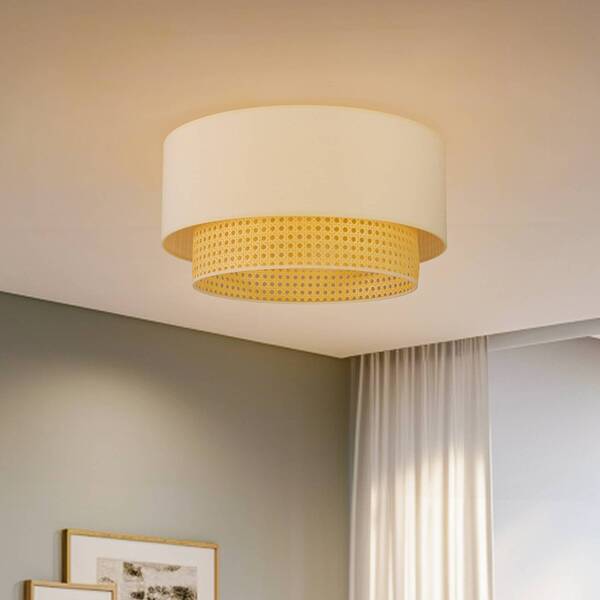  Duolla Duolla Boho Ceiling Light, Cream/wood, ø 45 Cm, Fabric/rattan 