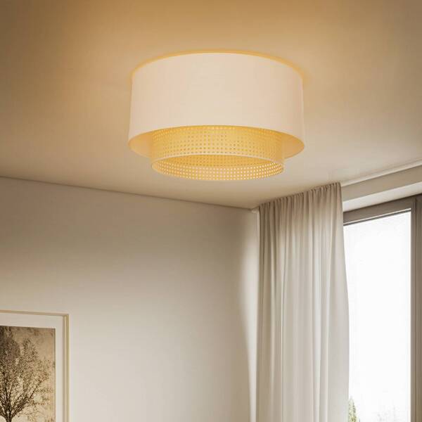  Duolla Duolla Boho Ceiling Light, Cream/wood, ø 60 Cm, Fabric/rattan 